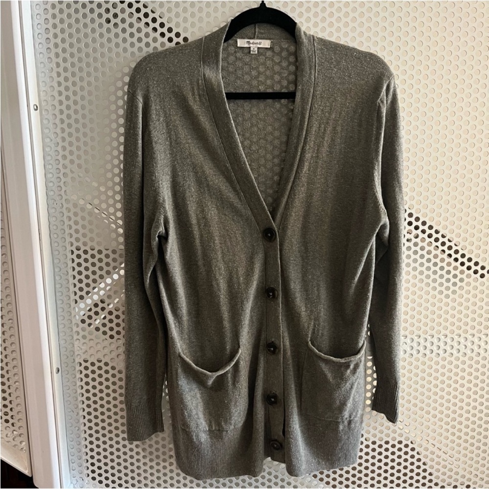 Madewell Cotton/Silk Button front Cardigan Size Medium in Heather Gray GUC